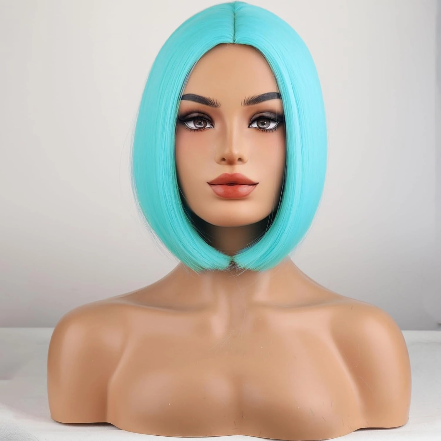 Light Blue Wig Short Bob Wigs Short Straight Blue Teal Wig for Women Girls Middle Part Heat Resistant Synthetic Wigs for Daily Use Cosplay Wig With Wig Cap