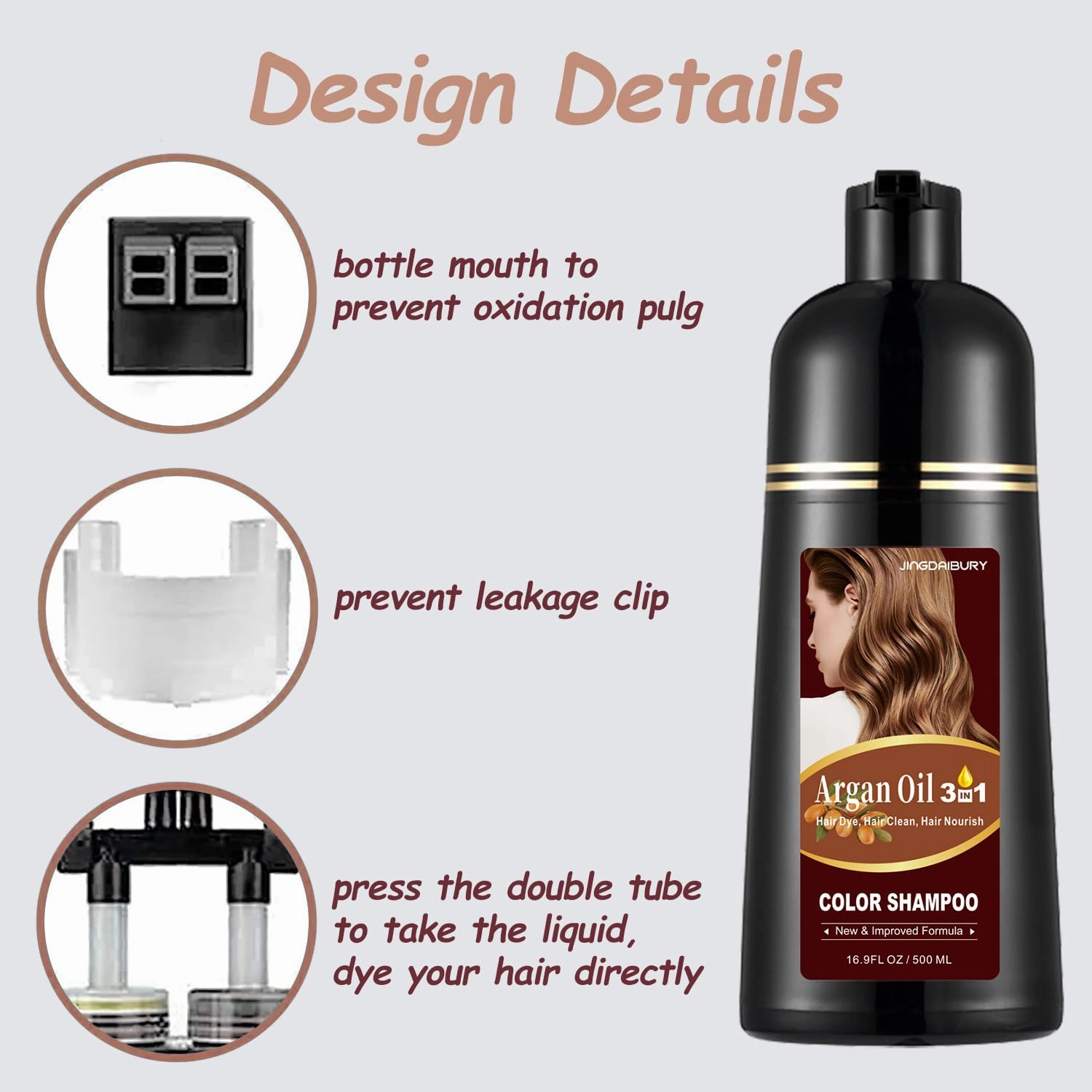 Light Brown Hair Dye 16.9 Fl Oz, Argan Oil Light Brown Hair Shampoo, 3 in 1 Hair Dye Shampoo, Easy To Use, Semi-Permanent Hair Color Shampoo (Light Brown)