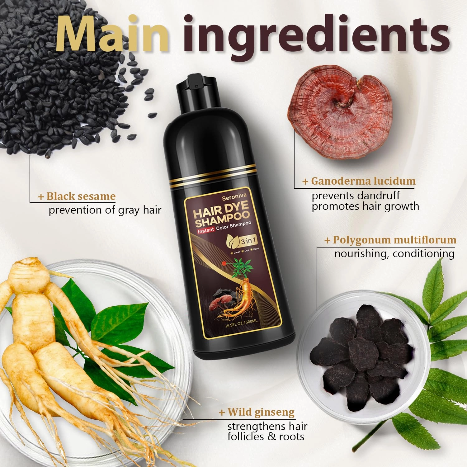 Light Brown Hair Dye Shampoo 3 in 1, Instant Hair Color Shampoo, Long Lasting Brown Hair Dye, Champu Para Pintar el Cabello, Champu Para Canas, Works in Minutes