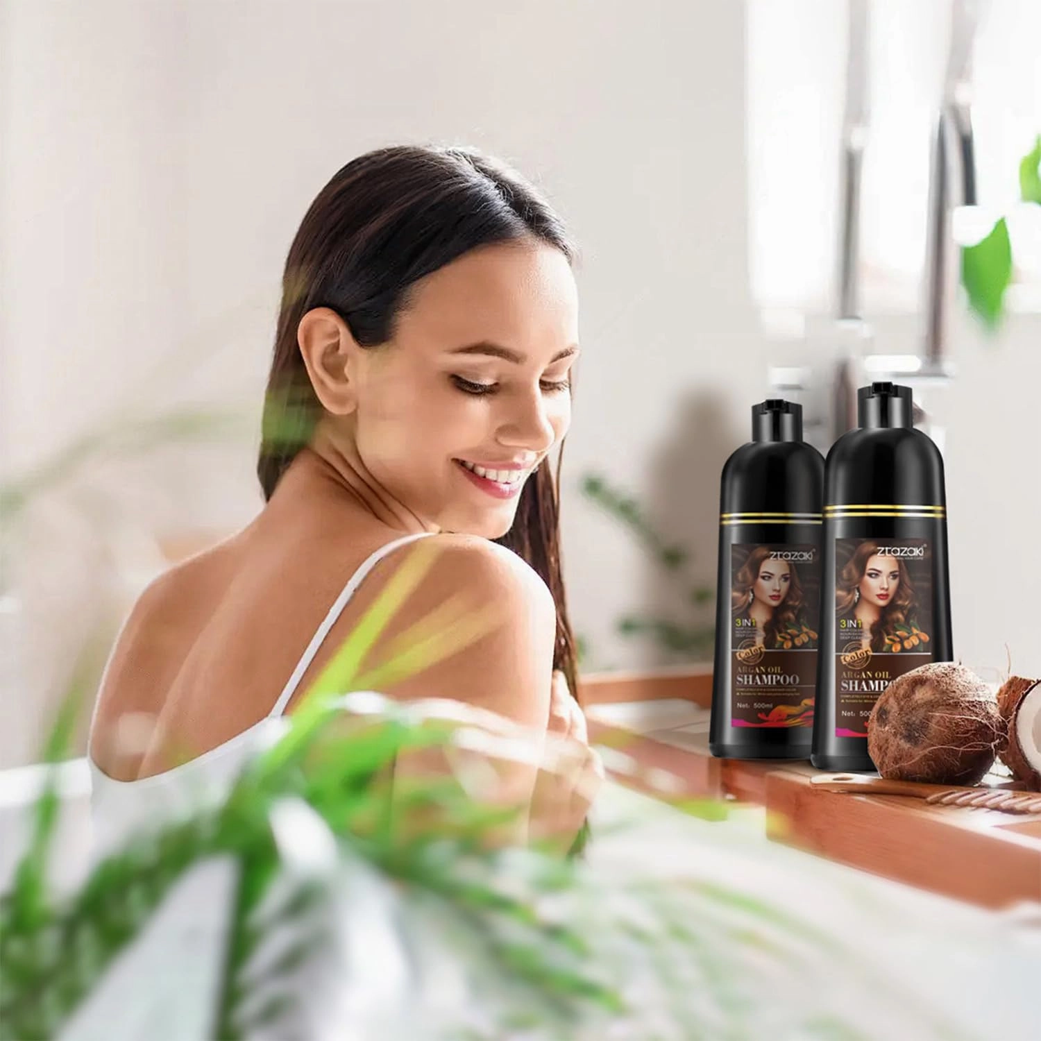 Light Brown Hair Dye Shampoo 3 in 1, Magic Dye Colors in Minutes-Long Lasting & Easy to Use Argan Oil Herbal Hair Color Shampoo champu con tinte para canas 500ml