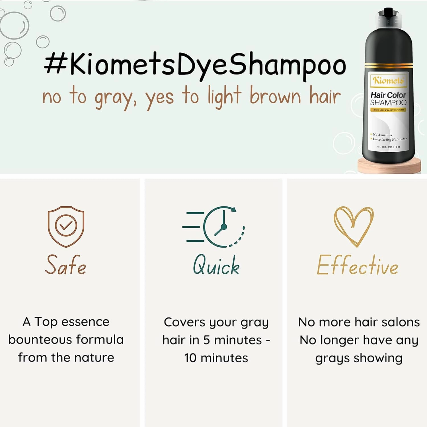 LIGHT BROWN Hair Dye Shampoo 400ml- 100% Grey Coverage in Minutes - Ammonia Free Hair Color Shampoo Gray Silver Hair- Instant Coloring At Home Gift for Her for Him