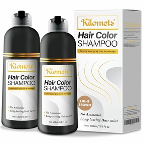 LIGHT BROWN Hair Dye Shampoo 400ml- 100% Grey Coverage in Minutes - Ammonia Free Hair Color Shampoo Gray Silver Hair- Instant Coloring At Home Gift for Her for Him