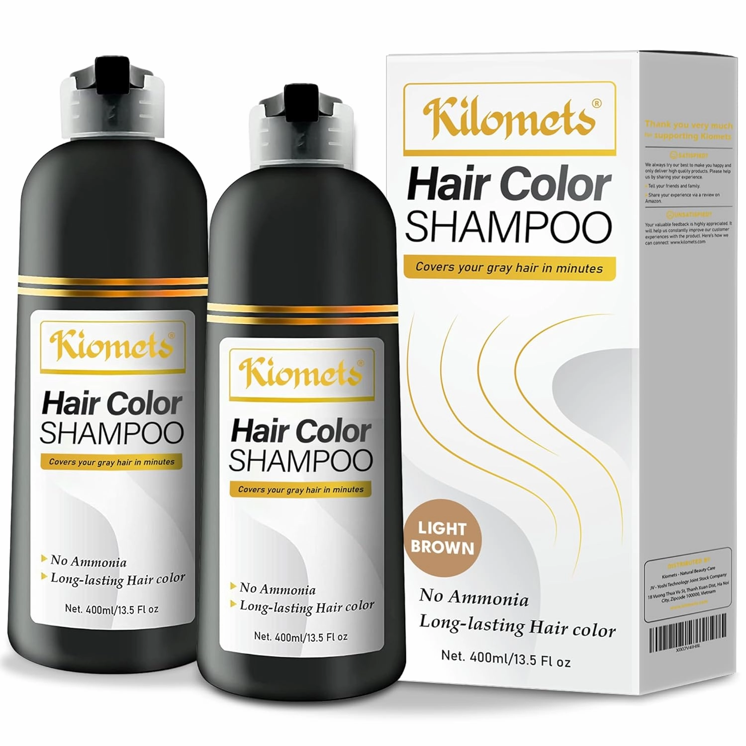 LIGHT BROWN Hair Dye Shampoo 400ml- 100% Grey Coverage in Minutes - Ammonia Free Hair Color Shampoo Gray Silver Hair- Instant Coloring At Home Gift for Her for Him