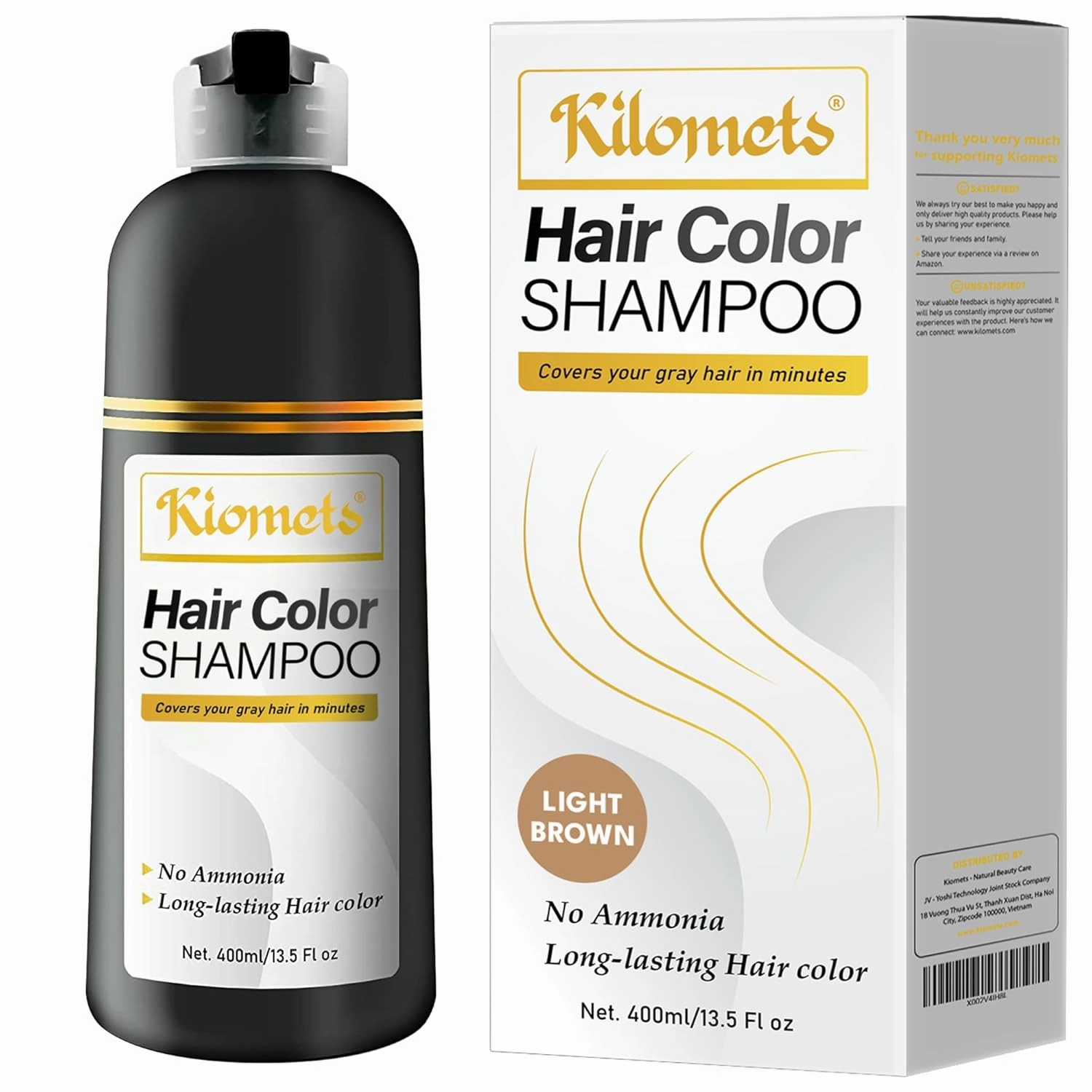 LIGHT BROWN Hair Dye Shampoo 400ml- 100% Grey Coverage in Minutes - Ammonia Free Hair Color Shampoo Gray Silver Hair- Instant Coloring At Home Gift for Her for Him