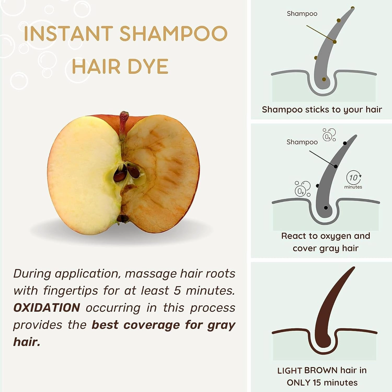 LIGHT BROWN Hair Dye Shampoo 400ml- 100% Grey Coverage in Minutes - Ammonia Free Hair Color Shampoo Gray Silver Hair- Instant Coloring At Home Gift for Her for Him