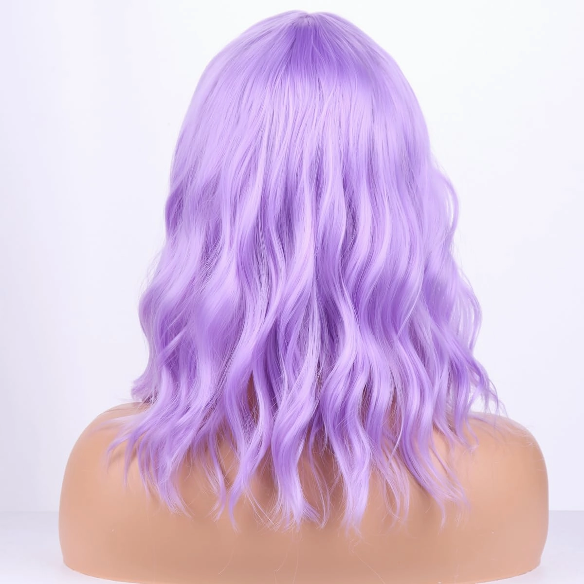 Light Purple Wig - Short Bob, Curly Wavy With Bangs, Heat Resistant Synthetic Hair Wig for Daily Use & Cosplay