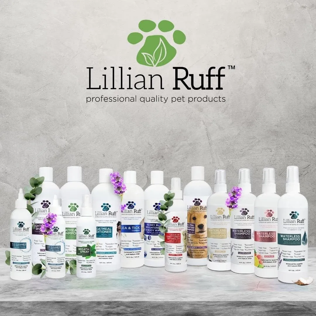 Lillian Ruff Berry Blue Brightening Face and Body Wash for Dogs - Blueberry Shampoo - Remove Tear Stains, Hydrate Dry Itchy Skin, Add Shine & Luster to Coats (Berry Blue Shampoo Gallon/Pump)