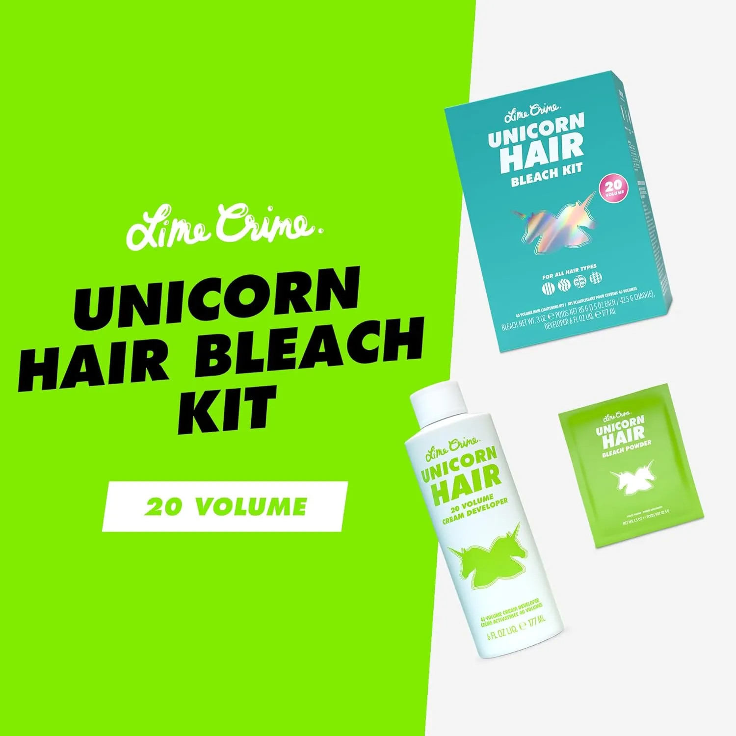 Lime Crime Unicorn Hair Bleach Kit - Includes 20 Volume Cream Developer & Bleach Powder - Lightener for Dark Hair - Bleaching Powder Lightening Kit