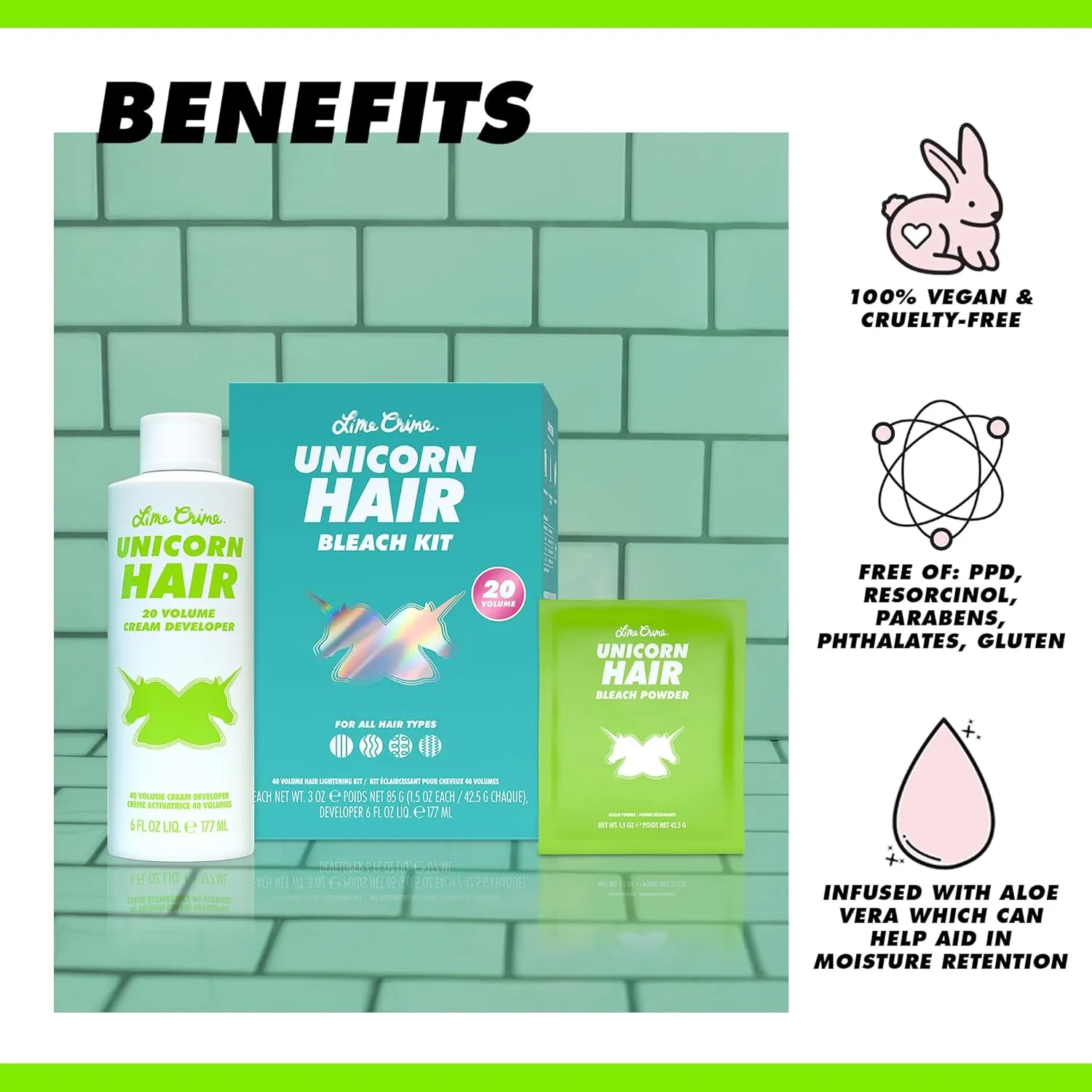 Lime Crime Unicorn Hair Bleach Kit - Includes 20 Volume Cream Developer & Bleach Powder - Lightener for Dark Hair - Bleaching Powder Lightening Kit
