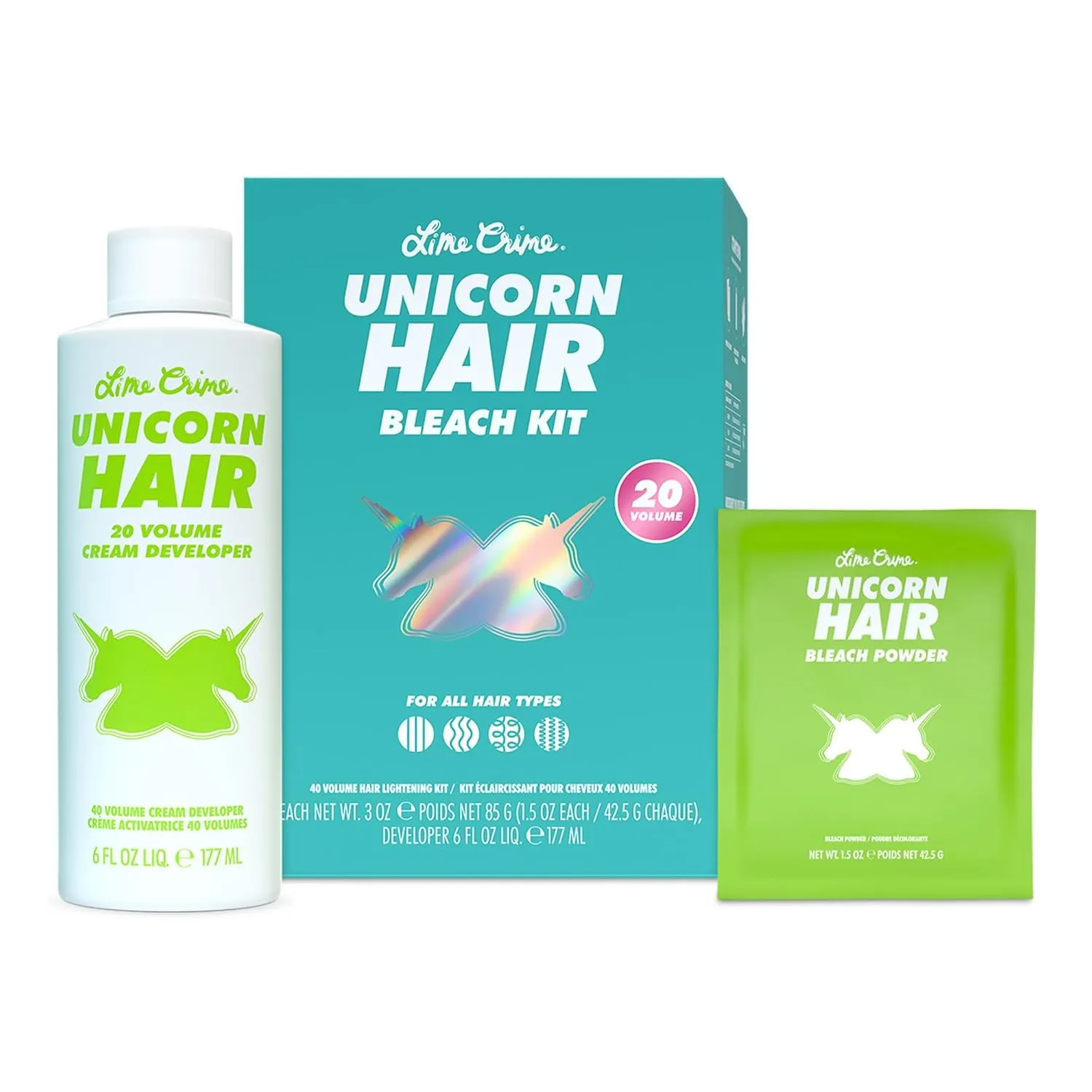 Lime Crime Unicorn Hair Bleach Kit - Includes 20 Volume Cream Developer & Bleach Powder - Lightener for Dark Hair - Bleaching Powder Lightening Kit
