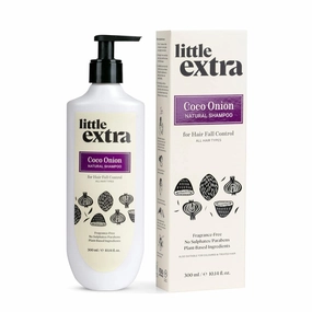 Littlyy Extra's Coco Onion Natural Shampoo for Hair Fall Control & Growth, No Parabens, SLS, Silicone & Sulfate Free, 100% Vegan with Coconut Milk, Onion Oil for Women & Men, 300 ml