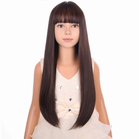 Long Brown Wig with Bangs for Kids Child Mixed Brown Long Girls Wigs Girls Synthetic Cosplay Party Rose Net Wig