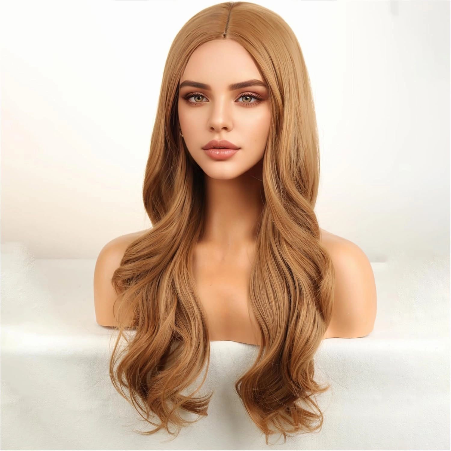 Long Brown Wigs for Women Girls Light Brown Wig Middle Part Curly Wavy Wig Heat Resistant Synthetic Wigs for Cosplay Costume Party