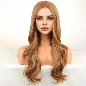 Long Brown Wigs for Women Girls Light Brown Wig Middle Part Curly Wavy Wig Heat Resistant Synthetic Wigs for Cosplay Costume Party