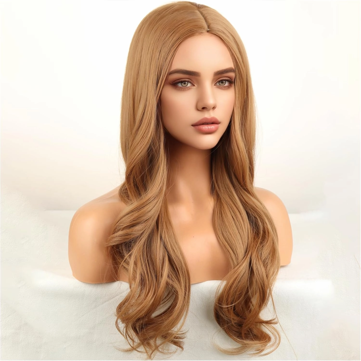 Long Brown Wigs for Women Girls Light Brown Wig Middle Part Curly Wavy Wig Heat Resistant Synthetic Wigs for Cosplay Costume Party