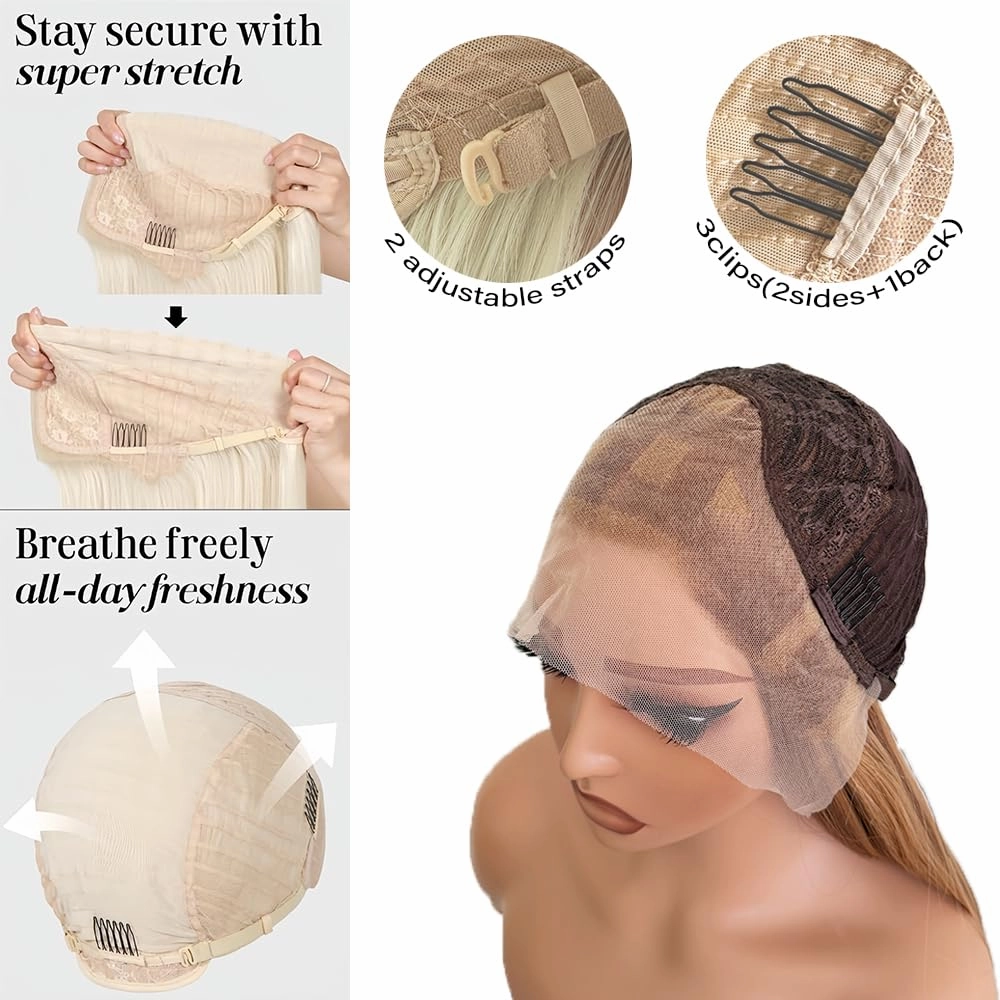Long Straight Hair Brown with Blonde Color Wigs Glueless Heat Resistant Synthetic Lace Front Wigs for Fashtion Women…