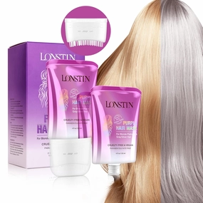 Lonstin Purple Hair Mask with Comb, 8 Fl Oz - For Blonde, Platinum, Silver, Gray, Bleached Hair - Anti Brass, Paraben and Sulfate Free - Removes Yellow Tones, Conditions Dry Damaged Hair