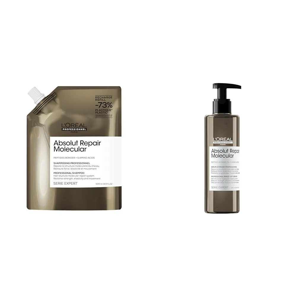 L'Oréal Professionnel Absolut Repair Molecular Pflege-Duo für stark strukturgeschädigtes Haar, Shampoo Nachfüllbeutel 500ml und Rinse-Off Serum 250ml