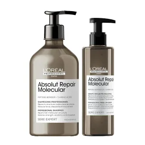L'Oréal Professionnel Absolut Repair Molecular Shampoo & Rinse-Off Serum Set - Strengthening For Dry Damaged Hair, With Peptide Bonder & Amino Acids, Sulfate-Free