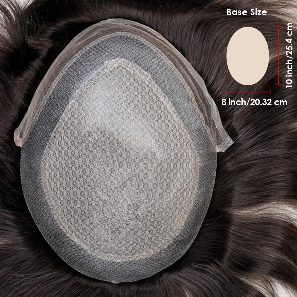 Lordhair Human Hair Toupee for Men French Lace Front Hair Systems 0.1mm Injected Thin Skin Attached with Diamond Lace 8x10 Inches, Dark Brown Color 2