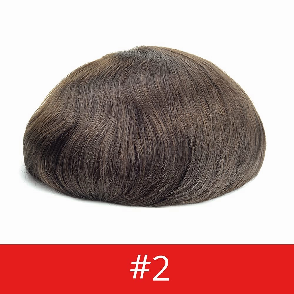 Lordhair Human Hair Toupee for Men French Lace Front Hair Systems 0.1mm Injected Thin Skin Attached with Diamond Lace 8x10 Inches, Dark Brown Color 2