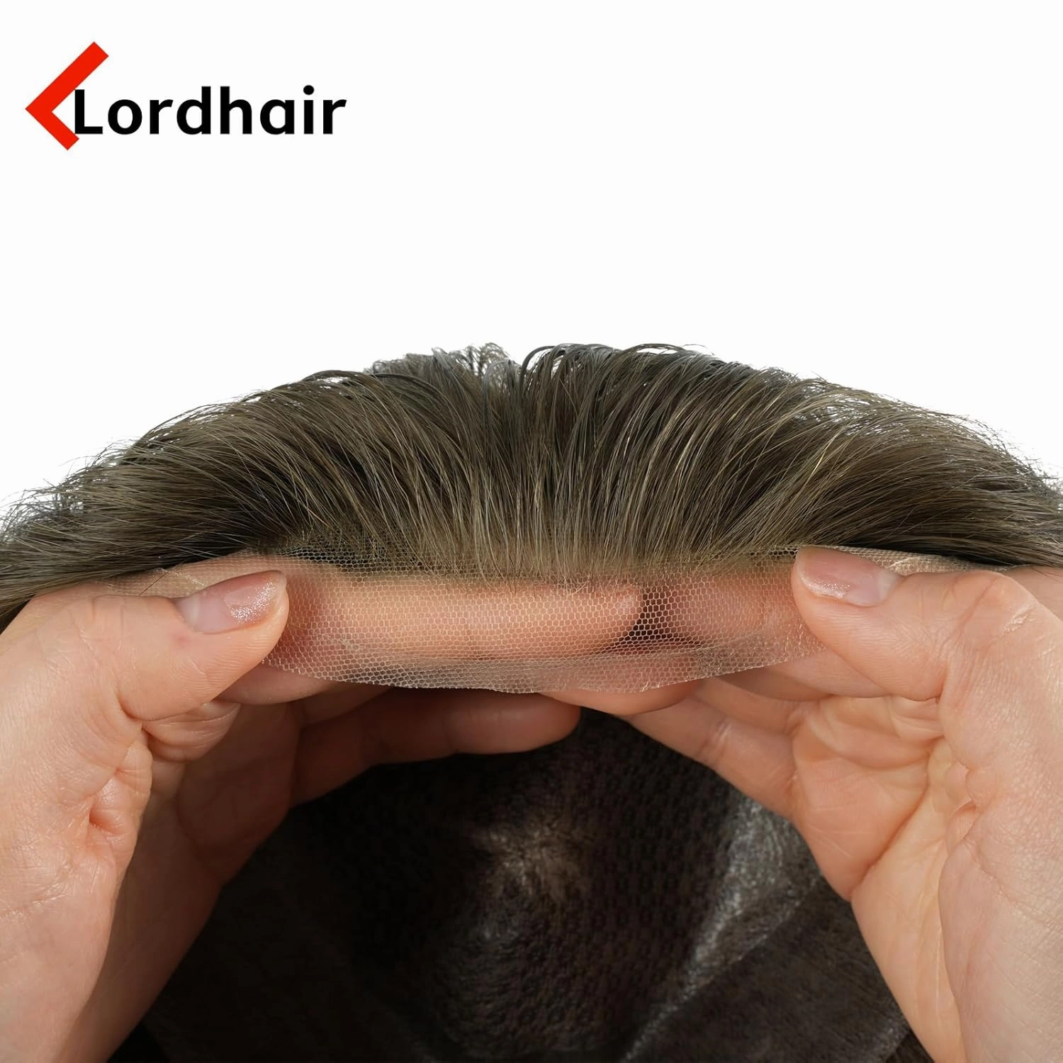 Lordhair Men's Toupee French Lace Front Hair Pieces for Men 0.1mm Injected Thin Skin Attached with Diamond Lace Hair Systems 8x10 Inches, Medium-dark Brown Color 4ASH