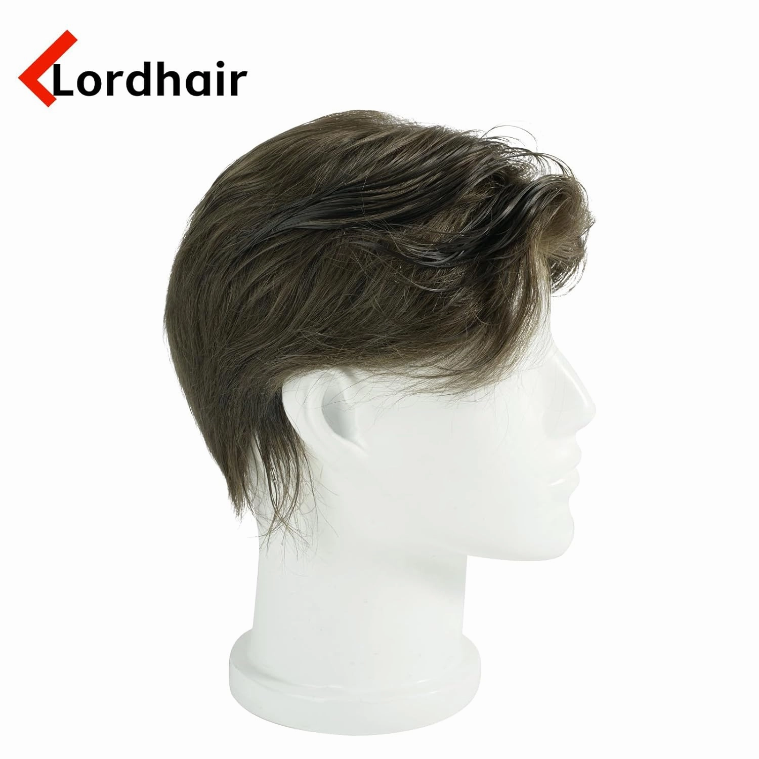 Lordhair Men's Toupee French Lace Front Hair Pieces for Men 0.1mm Injected Thin Skin Attached with Diamond Lace Hair Systems 8x10 Inches, Medium-dark Brown Color 4ASH