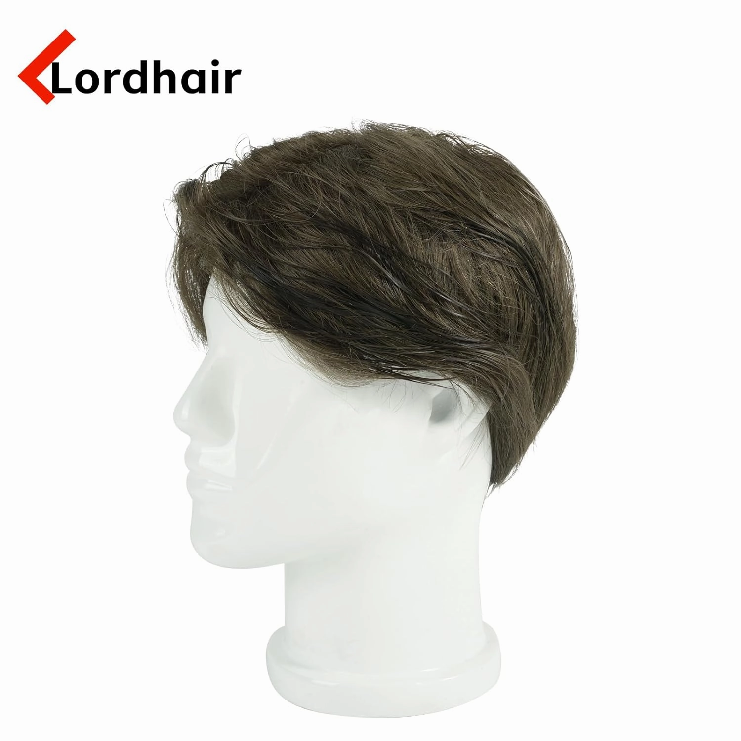 Lordhair Men's Toupee French Lace Front Hair Pieces for Men 0.1mm Injected Thin Skin Attached with Diamond Lace Hair Systems 8x10 Inches, Medium-dark Brown Color 4ASH