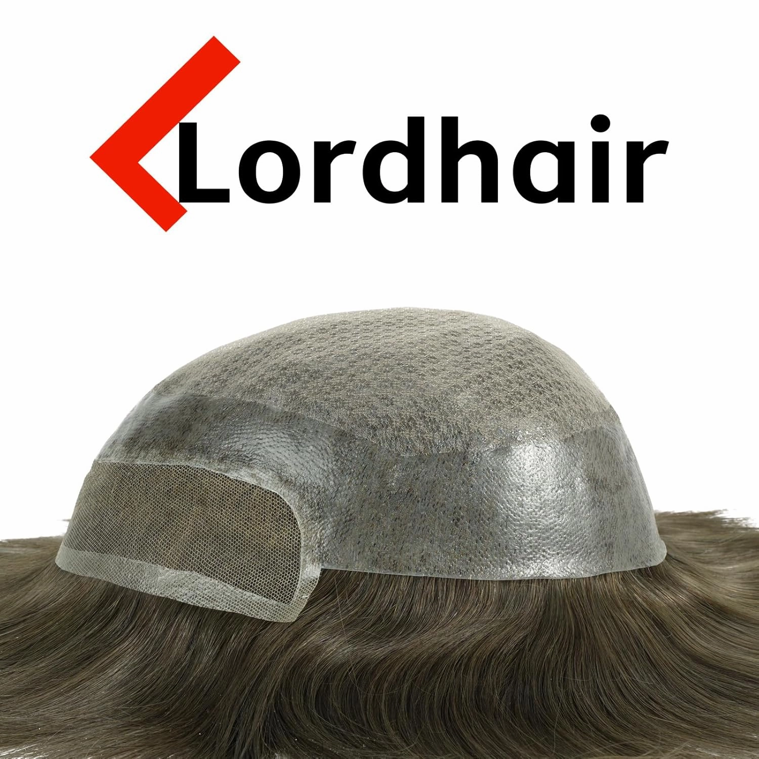 Lordhair Men's Toupee French Lace Front Hair Pieces for Men 0.1mm Injected Thin Skin Attached with Diamond Lace Hair Systems 8x10 Inches, Medium-dark Brown Color 4ASH