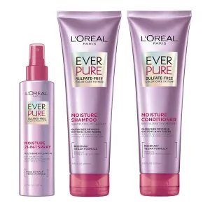 L'Oreal EverPure Moisture Shampoo, Conditioner and Leave In Spray Kit - Rosemary, Sulfate Free 6.8 fl oz
