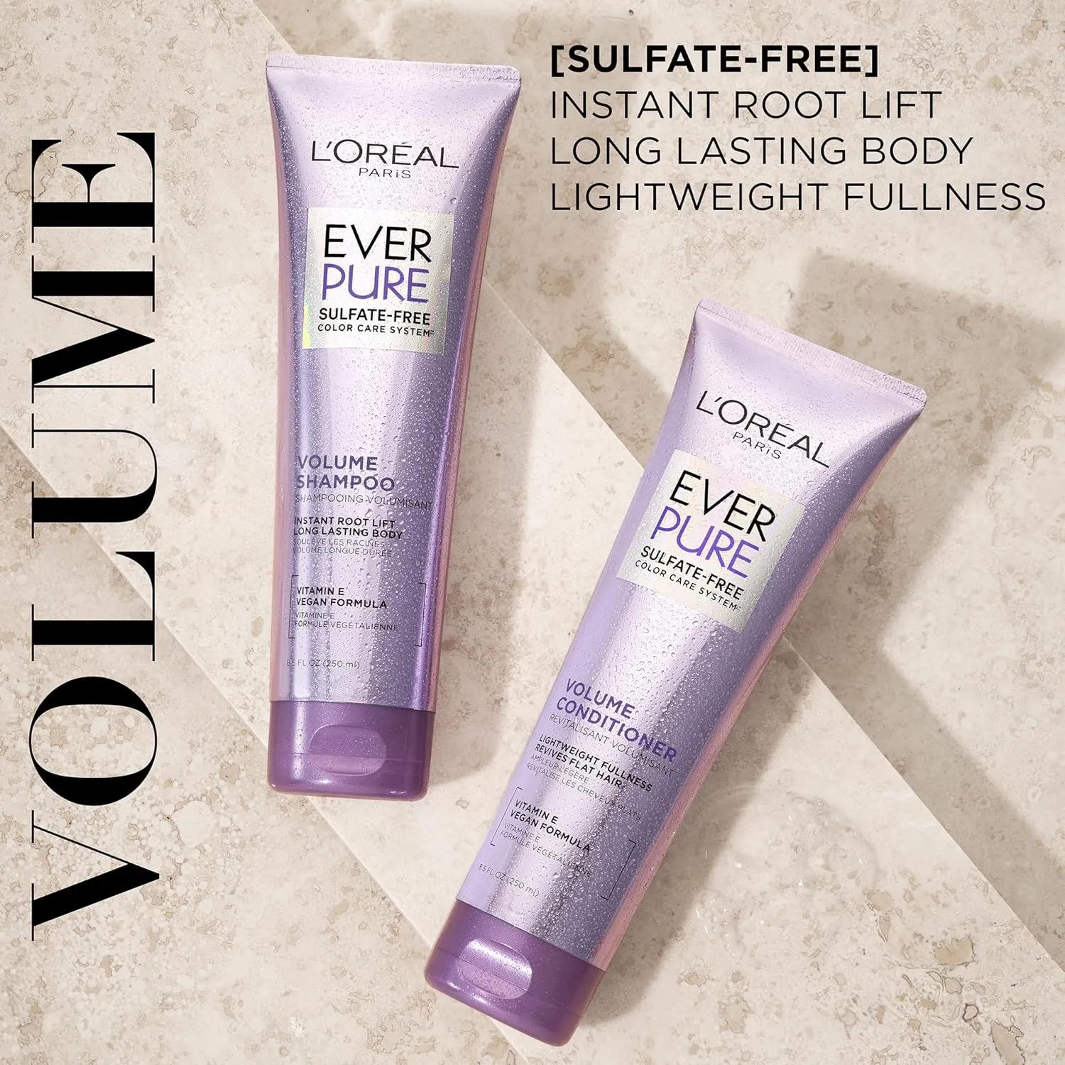 L'Oreal Paris Volume Sulfate Free Shampoo and Conditioner for Color-Treated Hair, EverPure, 8.5 Fl Oz (Set of 2)