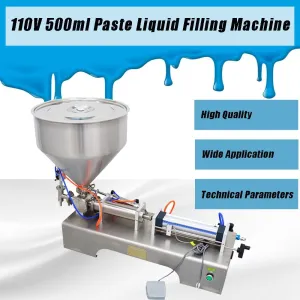 Lotion Filling Machine Pneumatic Paste Liquid Filling Machine 50-500ml with Hopper for Cream Sauce Butter Honey Stainless Steel One Nozzle 110v