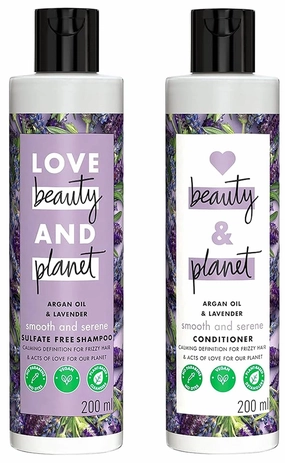 Loves Beauty & Planet Natural Argan Oil and Lavender Anti Frizz, Smoothening Shampoo & Conditioner,No Parabens, No Dyes, 200ml