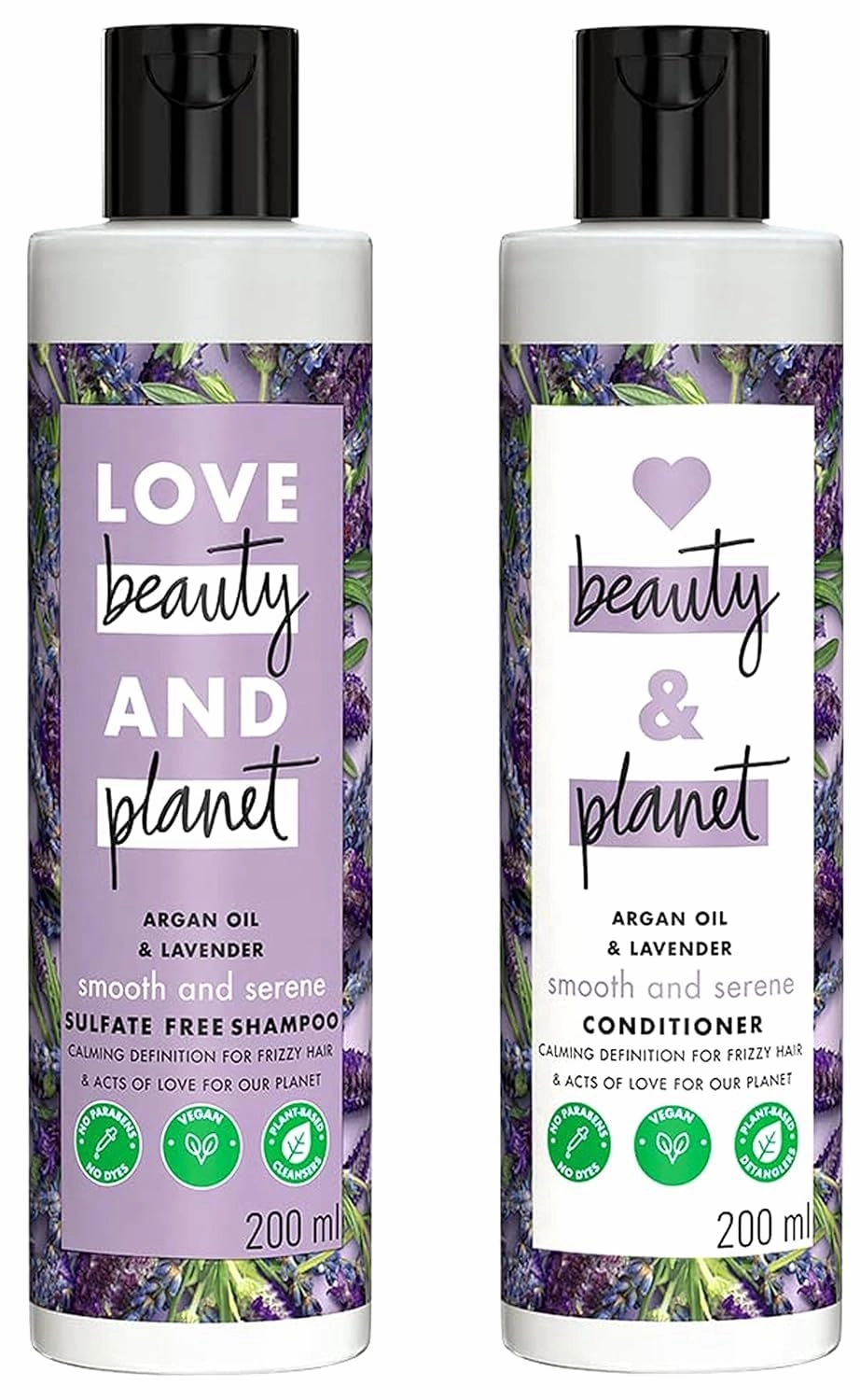 Loves Beauty & Planet Natural Argan Oil and Lavender Anti Frizz, Smoothening Shampoo & Conditioner,No Parabens, No Dyes, 200ml