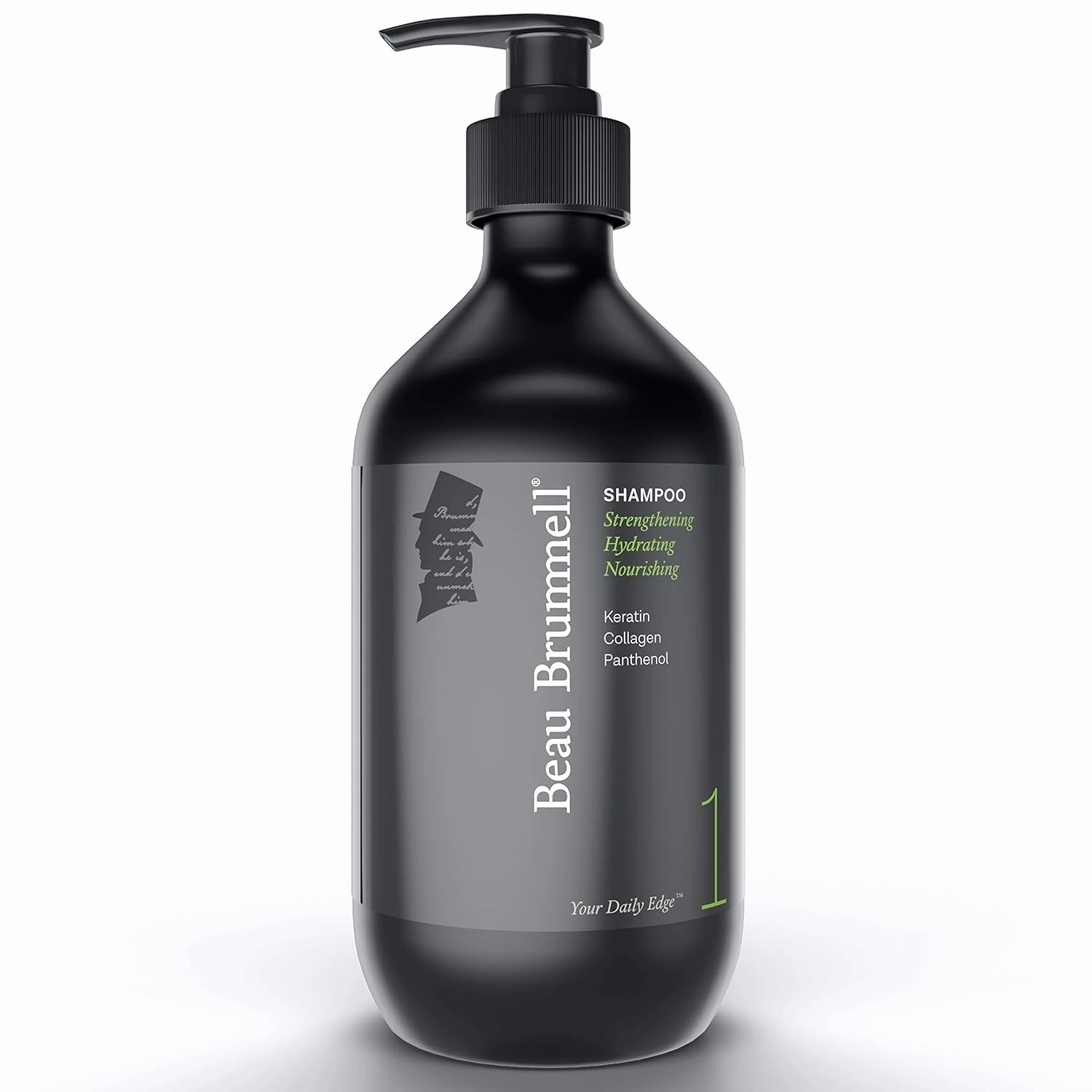 Low-foaming Shampoo for Men by Beau Brummell | A Luxury Sulfate Free Daily Shampoo With Keratin Proteins & Collagen to Strengthen and Protect Hair | Large 16.9 OZ Bottle | Made in USA