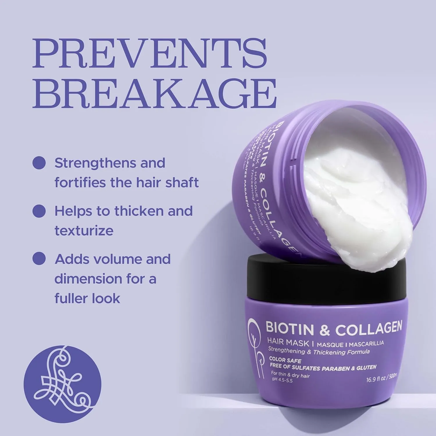 Luseta Biotin Collagen Hair Mask for Dry & Damaged Hair 16.9 Oz, Strengthening & Thickening Treatment Deep Conditioning Hair Treatment