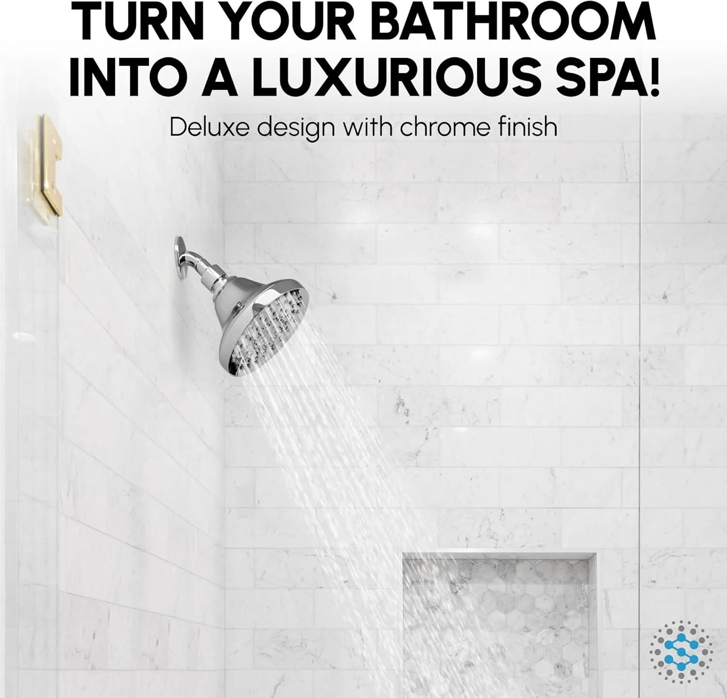 Luxury Spa Series: Chrome Shower Head, 5 inch 6 Spray Settings Adjustable High Pressure Showerhead with 360 Degree Tilt, Experience MAXX-imum Comfort and Elegance (Chrome Polished)
