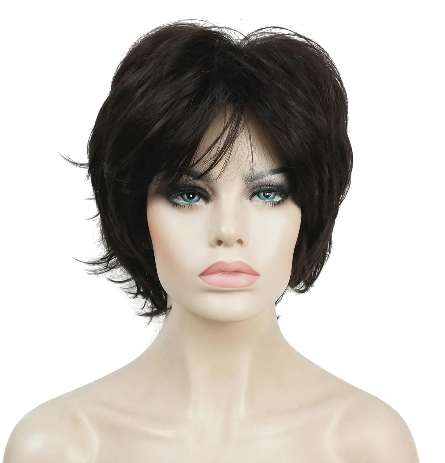 Lydell Short Layered Shaggy Full Wavy Synthetic Wigs (Dark Brown)