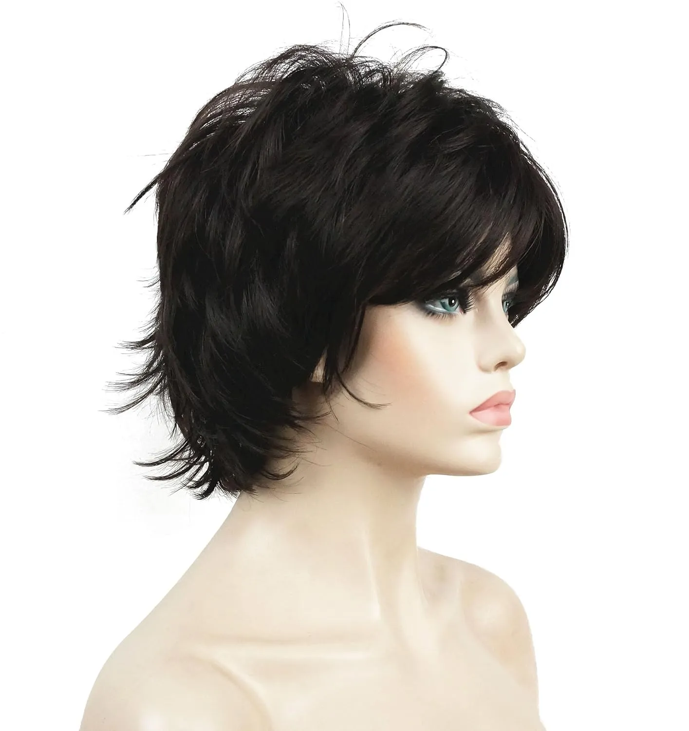 Lydell Short Layered Shaggy Full Wavy Synthetic Wigs (Dark Brown)
