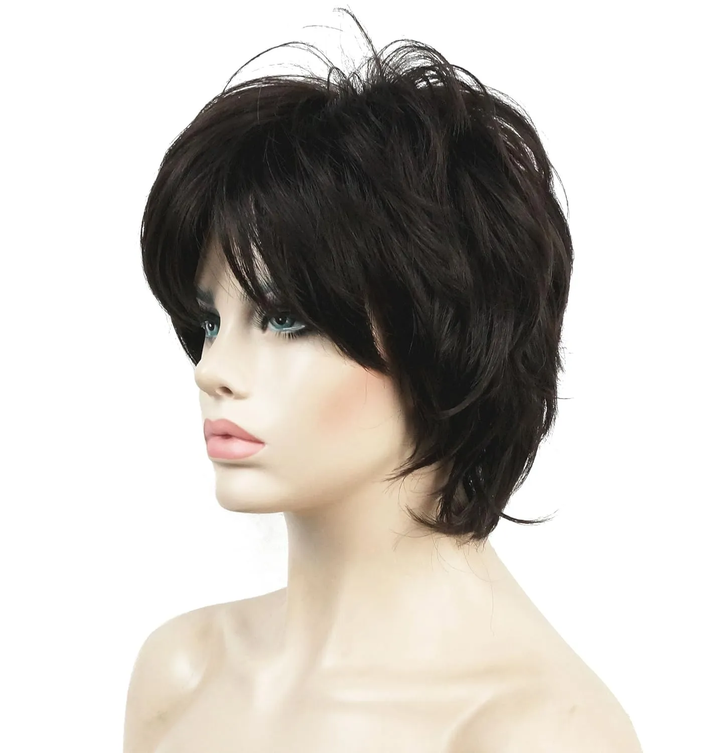 Lydell Short Layered Shaggy Full Wavy Synthetic Wigs (Dark Brown)