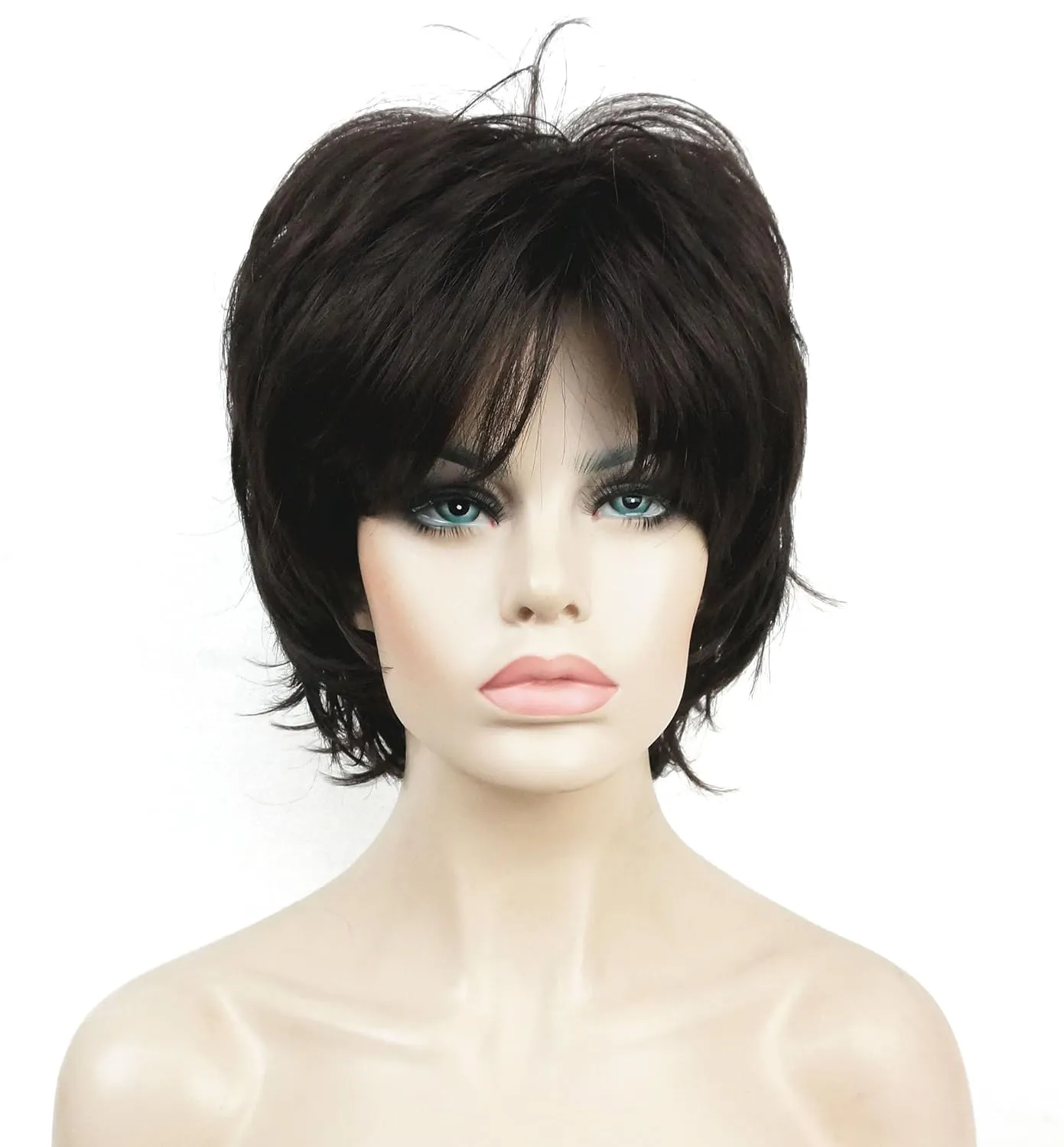Lydell Short Layered Shaggy Full Wavy Synthetic Wigs (Dark Brown)