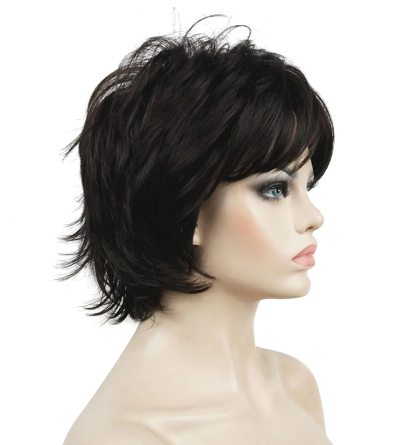 Lydell Short Layered Shaggy Full Wavy Synthetic Wigs (Dark Brown)