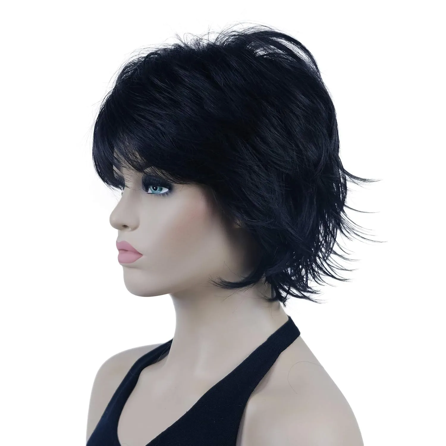 Lydell Short Layered Shaggy Wavy Full Synthetic Wigs (Natural black)