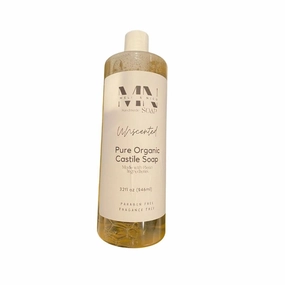M&N - Pure Organic Castile Soap Liquid Unscented (32 oz) for Hair and Skin Care Routine, for Babies and All Purpose Cleaner, No Added Fragrance