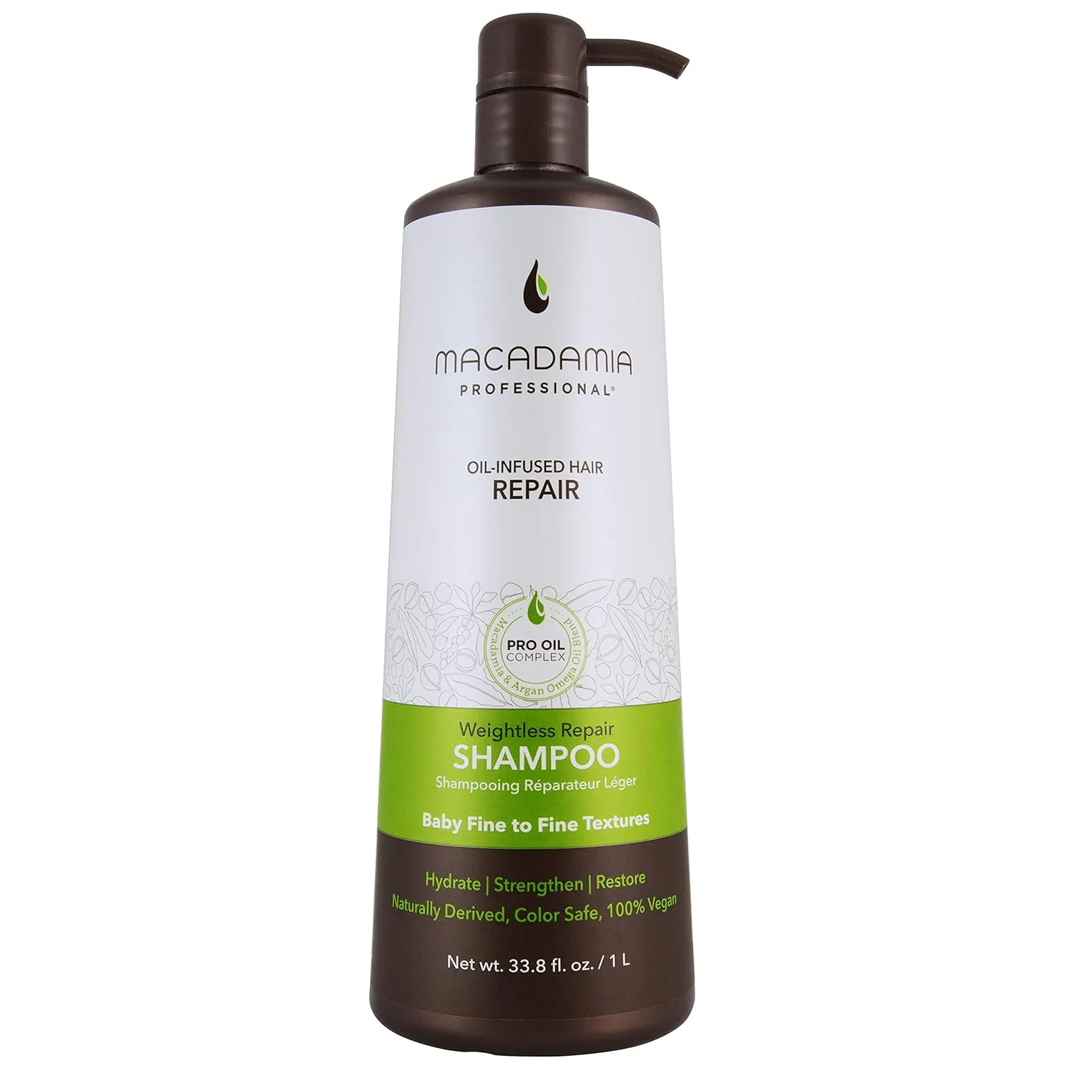 Macadamia Professional Hair Care Sulfate Paraben Free Natural Organic CrueltyFree Vegan Hair Products Weightless Hair Repair Shampoo , Green, Sheer Pecan, 33.8 Fl Oz