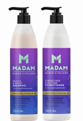 MADAM Revive & Reset Shampoo, Strengthen & Restore Conditioner Set for Dry, Damaged, or Thinning Hair, White/purple