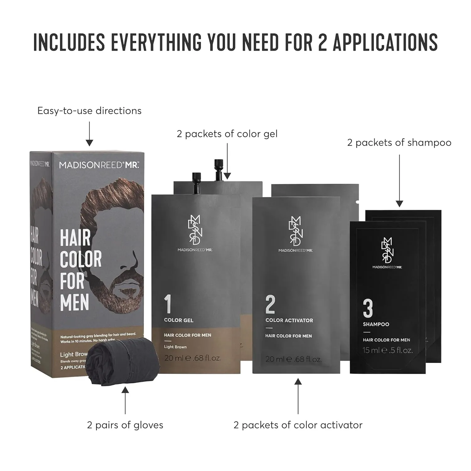 Madison Reed Mr. Hair Color for Men, Light Brown Demi-Permanent Hair Dye, Reduces Grays in 15 Minutes For Hair & Beard, Nourishing & Strengthening, Keratin & Argan Oil, 2 Applications
