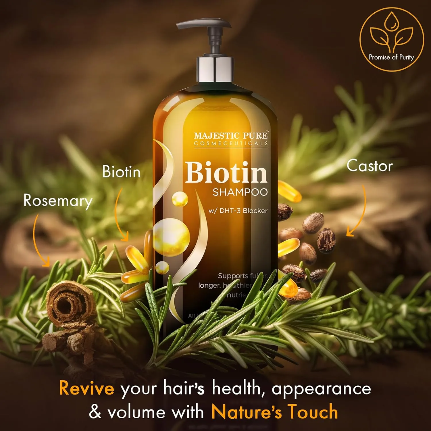 Majestic Pure Biotin Shampoo - Volumizing Shampoo for Hair Loss - with DHT-3 Blocker - Hydrating & Nourishing - Sulfate Free, for Men & Women - Thin Hair Shampoo - 16 fl oz