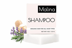 Malina™ Organic Shampoo Bar | Coconut & Castor Oil | Pure Essential Oils | Sulfate-Free | Handmade | Vegan | No Synthetic Fragrance | Cruelty-Free | Certified Organic Ingredients