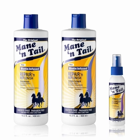 Mane ’n Tail Repair ’n Replenish Shampoo & Conditioner (15.2 oz Each)   Extreme Detangler (3.4 oz) – Sulfate-Free, Curl Defining & Nourishing System for Natural & Curly Hair